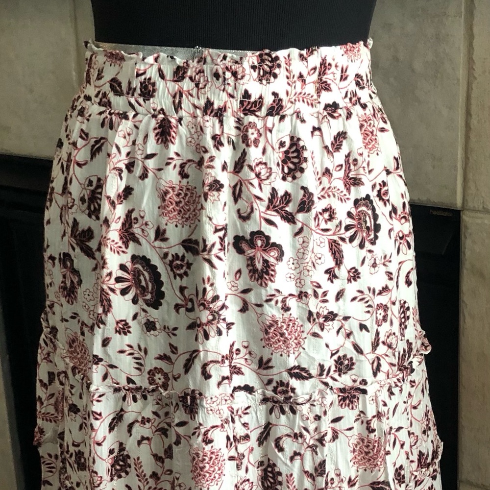 LOFT  Maxi Skirt Viscose Size XL  Pull-On Fully Lined Floral Elastic Waist =K